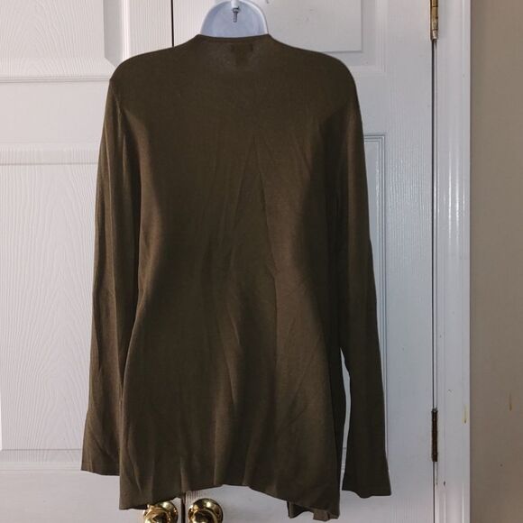 New Directions olive green floral embroidered open front cardigan  Sz XL - Picture 5 of 6